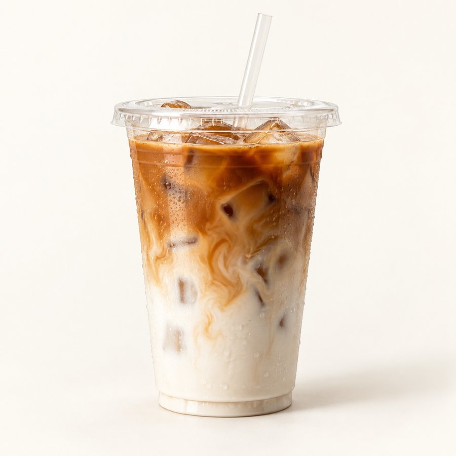 Café au lait glacé dans un gobelet transparent à emporter