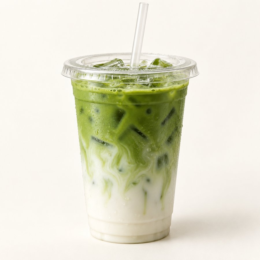 Matcha latté glacé dans un gobelet transparent à emporter